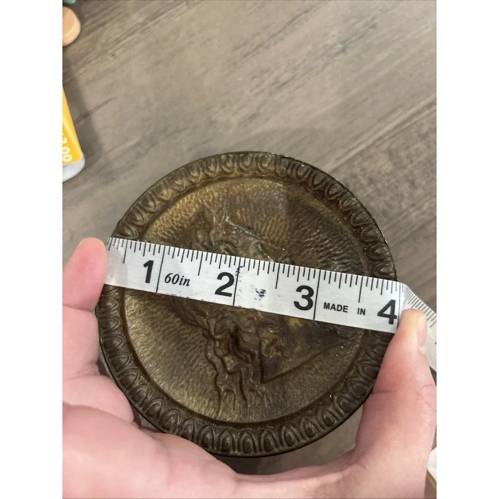 Antique Brass Round Large Door Handle W/Roman Greek Lady Face Engraved